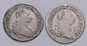 obverse: Regno di Sicilia. Lotto di due monete. Carlo di Borbone (1734-1759). Emissioni per l’incoronazione, 1735. Da 4 tarì 1735 (2) AG. Palermo. MB 