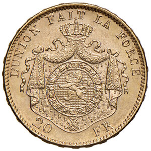 reverse: Belgio. Leopoldo II (1831-1865). Da 20 franchi 1878 (Bruxelles) AV. Friedberg 412. q.FDC 