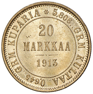 reverse: Finlandia. Nicola II di Russia (1894-1917). Da 20 markkaa 1913 (Helsinki). Sigla S. Friedberg 3. FDC 