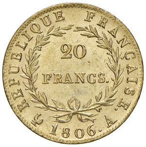 reverse: Francia. Napoleone I imperatore (1804-1814). Da 20 franchi 1806 A (Parigi) AV. Gadoury 1023. Friedberg 487a. q.FDC 