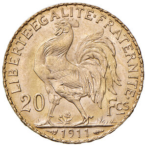reverse: Francia. Terza Repubblica (1871-1940). Da 20 franchi 1911 (Parigi). Gadoury 1064a. Friedberg 597. FDC 