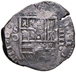 obverse: Spagna. Filippo III (1598-1621). Da 4 reales (Siviglia) AG gr. 13,58. Sigla D. Calicò 275. Rara. BB 