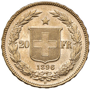 reverse: Svizzera. Confederazione (1848-). Da 20 franchi 1896 (Berna) AV. Friedberg 495. Segni da contatto, altrimenti q.FDC 