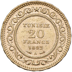 obverse: Tunisia. Ali Bey (1882-1902). Da 20 franchi 1892 A (Parigi) AV. Friedberg 12. SPL  