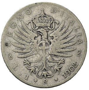 reverse: Italia. Regno d Italia . Vittorio Emanuele III (1900 – 1946). AR 1 Lira 1902. MB