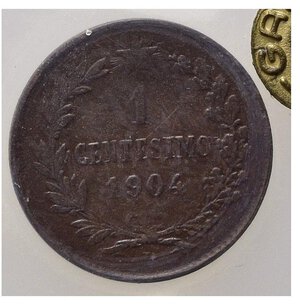 reverse: Italia. Regno D’Italia. Vittorio Emanuele III. 1 Cent 1904. Manca S e Punto Dopo S. RR SPL. 