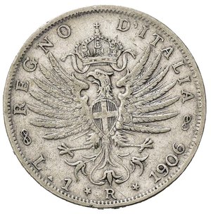 reverse: Italia. Regno d Italia . Vittorio Emanuele III (1900 – 1946). AR 1 Lira 1906. MB