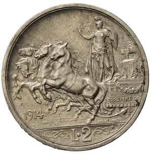 reverse: Italia. Regno d Italia . Vittorio Emanuele III (1900 – 1946). AR 2 Lire 1914. SPL