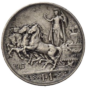 reverse: Italia. Regno d Italia . Vittorio Emanuele III (1900 – 1946). AR 1 Lira 1917. BB+