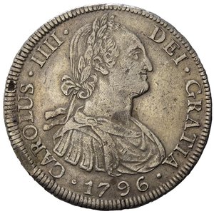obverse: Bolivia. Carlos IIII (1788-1808), AR 8 reales 1796, Potosi. Mancanza di metallo al R/ altrimenti BB+ 