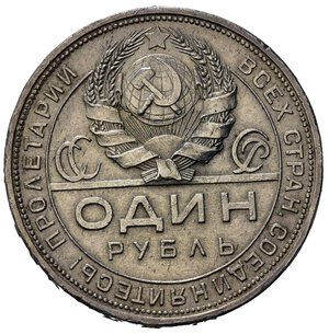reverse: Russia.  AR 1 Rublo 1924, Leningrado. Colpetti sui cigli, qSPL