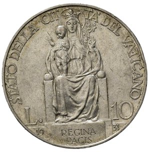 reverse: Stato Pontificio.Città del Vaticano. Pio XI (1929-1938). AR 10 lire 1931. SPL