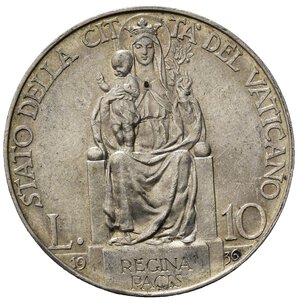 reverse: Stato Pontificio. Città del Vaticano. Pio XI (1929-1938). AR 10 lire 1936. SPL