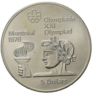 reverse: Canada 1974.  AR 5 Dollars 1976 Olympics, Montreal (37,8mm, 24,17gr)  SPL
