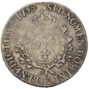reverse: Francia. Luigi XV (1715 – 1774). Ecu au bandeau 1749/8 K (Bordeaux) Dy. 1680, G.R. 322. MB