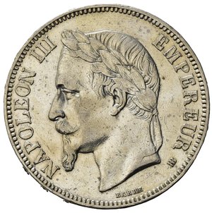 obverse: Francia. Napoleone III ( 1852-1870). AR 5 Franchi 1868 BB, Strasburgo.  BB+