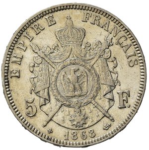 reverse: Francia. Napoleone III ( 1852-1870). AR 5 Franchi 1868 BB, Strasburgo.  BB+