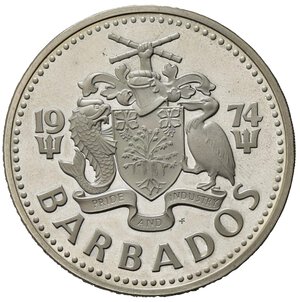reverse: Barbados. AR 10 dollars. 1974. SPL+
