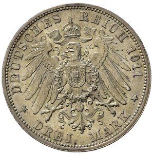 reverse: Germania, Wurttemberg. Wilhelm II (1891-1918) AR 3 Marchi 1911 Stuttgart. F. KM 636. SPL