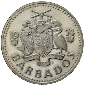 reverse: Barbados. AR  5 dollars. 1974. SPL+