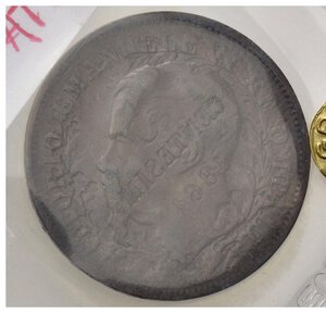 obverse: Italia. Regno D Italia.Vittorio Emanuele II (1861-1878). 5 Cent 1861. Montenegro 247 CU. R/Ribattuto in incuso al D.Moneta Artefatta. BB