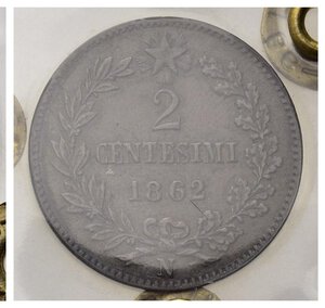 reverse: Italia. Regno D Italia.Vittorio Emanuele II (1861-1878). 2 Cent. 1862. M CU. N Zecca più grande. Montenegro 256 B. BB 