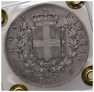 reverse: Italia. Regno D Italia.Vittorio Emanuele II (1861-1878).  AR 5 Lire 1874. Montenegro 182. BB