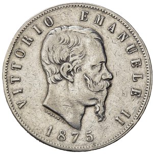 obverse: Italia. Regno D Italia.Vittorio Emanuele II (1861-1878). AR 5 Lire 1875. BB +