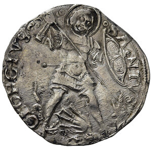 reverse: MESOCCO. Gian Giacomo Trivulzio (1487-1518). Grosso da 6 soldi Ag (3,60 g). Stemma - San Giorgio e il drago. MIR 982. raro. BB+
