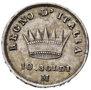 reverse: MILANO. Napoleone I re d Italia (1805-1814). 10 soldi 1814 M Ag (2,49 g). Gig.186. SPL+