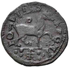 reverse: NAPOLI. Ferdinando I d Aragona (1458-1494). Cavallo con monogramma di Tramontano. AE (1,89 g). MIR 85/8; P/R 53a. Tracce di ribattitura. SPL
