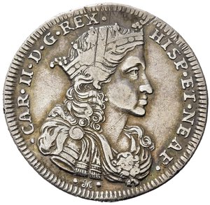 obverse: NAPOLI. Carlo II di Spagna (1674-1700). Mezzo ducato da 50 grana 1693. Ag (10,83 g). Magliocca 13. BB
