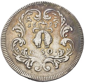 reverse: NAPOLI. Carlo II di Spagna (1674-1700). Mezzo ducato da 50 grana 1693. Ag (10,83 g). Magliocca 13. BB