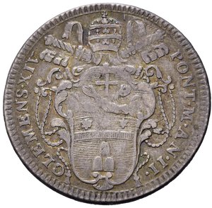 obverse: ROMA. Clemente XIV (1769-1774). Quinto di scudo o Doppio Giulio1771 anno II. Ag (5,20 g). MIR 2739/2; Munt. 7a. BB