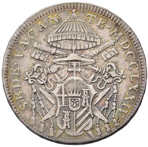 obverse: ROMA. Stato Pontificio. Sede Vacante 1774. Mezzo scudo 1774. Ag (13,12 g). Muntoni 2. qSPL/BB