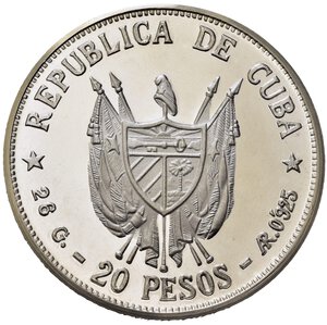 obverse: CUBA. 20 Pesos 1977 Maximo Gomez - Carga al Machete. Ag (26,10 g). Km#39. Proof