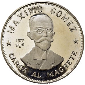 reverse: CUBA. 20 Pesos 1977 Maximo Gomez - Carga al Machete. Ag (26,10 g). Km#39. Proof