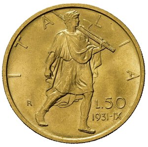 reverse: Regno d Italia. Vittorio Emanuele III (1900-1943). 50 lire 1931 anno IX 