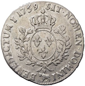 reverse: FRANCIA. Luigi XV (1715-1774). Pau. Ecu 1759 BD per la provincia di Bearn. Ag (28,85 g). KM#18. Rarissimo. MB