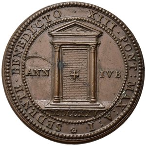 obverse: MEDAGLIE PAPALI. Benedetto XIII (1724-1730). Medaglia giubileo 1725 chiusura della Porta Santa della Basilica Ostiense. AE (26,33 g - 42,60 mm). Miselli 205. SPL+