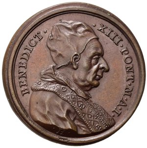 obverse: MEDAGLIE PAPALI. Benedetto XIII (1724-1730). Medaglia anniversario del Possesso. Roma 1726 (anno III).  AE (12,16 g - 31,36 mm). Opus Hamerani. Miselli 214. qFDC