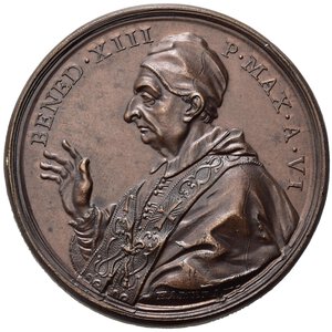 obverse: MEDAGLIE PAPALI. Benedetto XIII (1724-1730). Medaglia 1729 (anon VI) canonizzazione San Giovanni Nepomuceno. AE (25,85 g - 38,37 mm) Opus Hamerani. Miselli 227. qFDC
