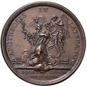 reverse: MEDAGLIE PAPALI. Benedetto XIII (1724-1730). Medaglia 1729 (anon VI) canonizzazione San Giovanni Nepomuceno. AE (25,85 g - 38,37 mm) Opus Hamerani. Miselli 227. qFDC