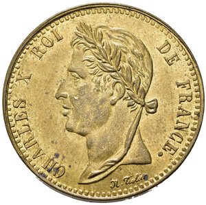 obverse: FRANCIA. Colonie Francesi. Carlo X (1824-1830). 5 centimes 1829. Ottone (9,73 g) contorno liscio. Lec. 303 (Coniazione non ufficiale per la Guyana). qFDC