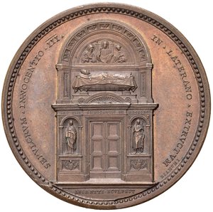 reverse: Medaglie Papali. Leone XIII (1878-1903). Medaglia anno XXIV - Monumento Sepolcrale a Innocenzo III. AE (39,18 g). Modesti 367. Rara. 500 esemplari. qFDC