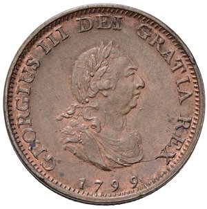 obverse: GRAN BRETAGNA. Giorgio III (1760-1820). 1 Farthing 1799. Cu. KM#646. qFDC
