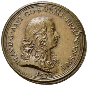 obverse: Personaggi. Flavio I Orsini, Duca di Bracciano (1660-1696). Medaglia coniata AE (19,33 g - 33,34 mm). Busto a destra, in basso 1672. qFDC
