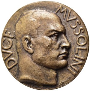 obverse: Ventennio Fascista. Medaglia X Annuale del Fascio. Duce Mussolini. Johnson AE (76,91 g - 47,2 mm) opus Monti. Fusione postuma. FDC