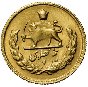 reverse: IRAN. Muhammad Reza Pahlavi Shah (SH 1320-1358 / 1941-1979). 1/2 palhavi SH 1324. Au (4,07 g). FDC