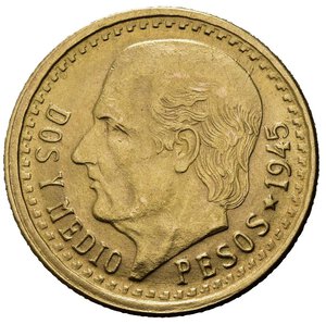 reverse: MESSICO. 2,5 Pesos 1945. Au (2,08 g). KM#463. qFDC